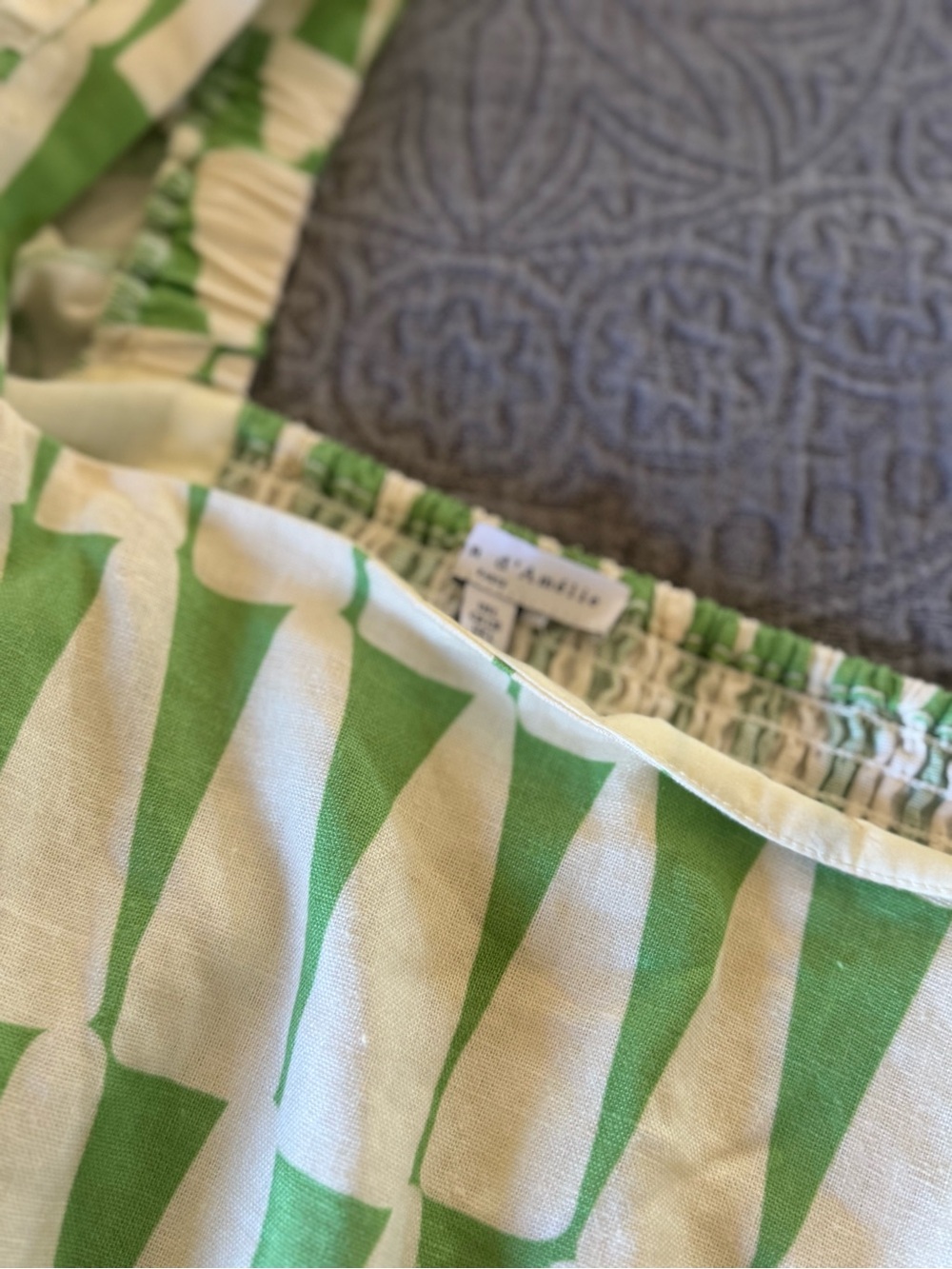 Anthropologie Green /white Geometric Puff-Sleeve Tunic Top - Picture 5 of 7